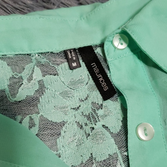 Sheer Mint Top with Lace Panel - Picture 2 of 4